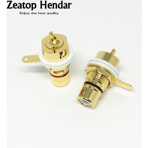 2Pcs Copper RCA Terminal Female Phono Jack Panel Mount Chassis Socket Connector for Amplifier Speaker