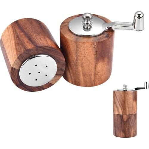 2 in 1 Spice Mill Acacia Wood Pepper Grinder Salt and Pepper Mill with Spices Shaker Kitchen Tool