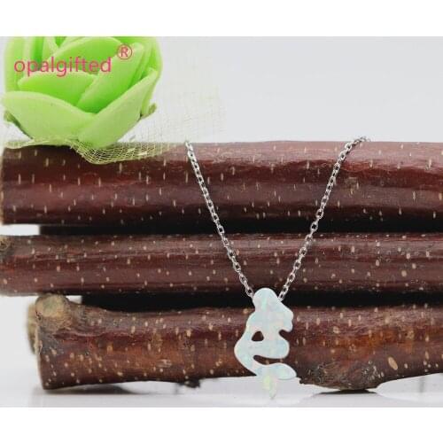 2020 Hot!! 1pc Free shipping white Opal Mermaid Pendant Necklace For girl 925 Sterling Silver synthetic Opal Necklace
