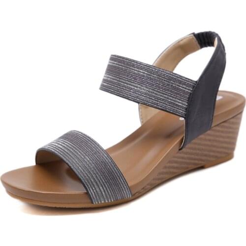 2021 New Womens Sandals American Sandals Womens Cross-Border Gold Powder Wedges With elastic Plus Size 42Womens Sandals shoes