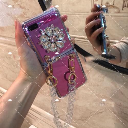 Bracelet Chains Rhinestone Flower Phone case For Samsung Galaxy Z Flip Neck Chain Diamond Cover