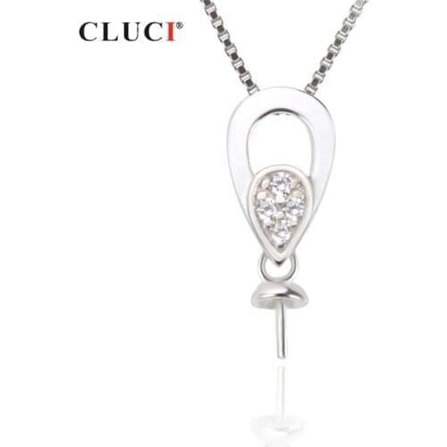 CLUCI Silver 925 Romantic Pearl Ring Mounting Zircon Women Sterling Silver Geometric Charms Pendant Jewelry SP262SB