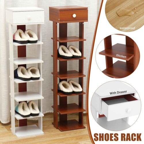 7 Tiers Wooden Shoe Rack Easy Assembly Shoe Cabinet Minimalist Modern Home Furniture Hallway Vertical Space-saving Shoes Shelf
