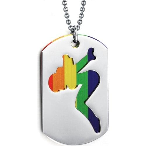 Gay Pride Rainbow Double Dog Tag Pendent Lesbian LGBT Chain Necklace & Pendants For Men Women Lover Collares Never Fade Steel