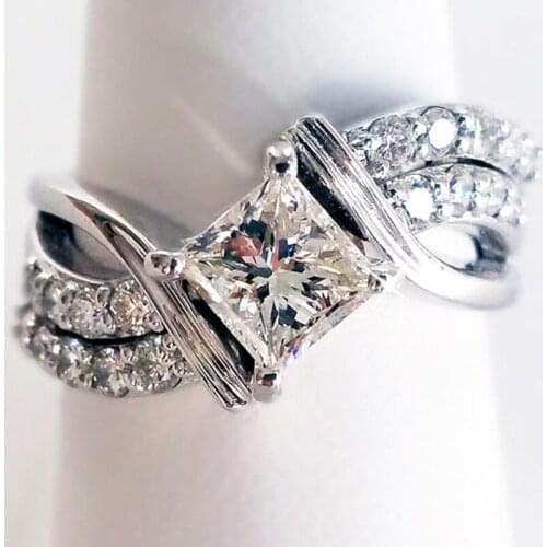 Hainon New Fashion White Gold Color Cross Wedding Engagement Ring with Big White Square AAA Cubic Zirconia Jewelry Rings Gifts