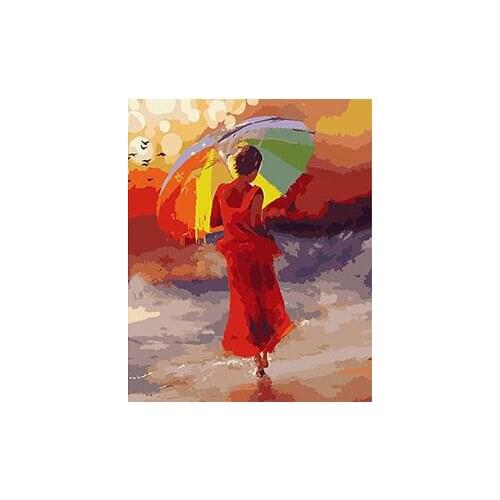 MaHuaf-X1156 The girl walks along seashore painting by numbers drawing on canvas DIY Digital Home Decor For Living Room 40x50