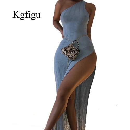 KGFIGU New Arrivals Sexy Soft Dress Women One Shoulder Sleeveless Skinny Bodycon Club Party Vestidos Beach Cute Outfits