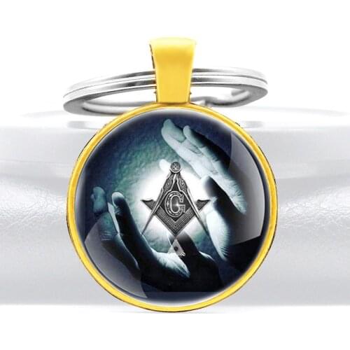 Classic Free and Accepted Masons Freemason Glass Dome Key Chains Men Women Key Ring Jewelry Gifts