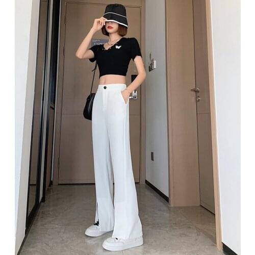 Front Split Suit Pants Womens Spring Summer Wide Leg Pants Casual Female Pants Pantalon Taille Haute Femme Trousers For Women