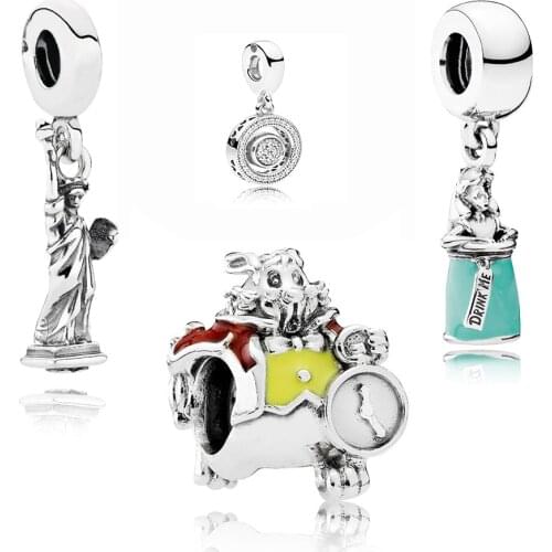 100% 925 Sterling Silver 1:1 White Rabbit, Magic Potion Pendant Mixed Enamel Charm For Diy European Womens Bracelet Jewelry