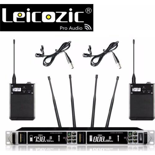 Leicozic Dual lavalier microphone wireless system 615-820MHz uhf lapel microfon microfono microphone 200M Stable for stage mic