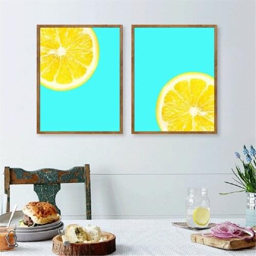 Lemon Kitchen Wall Art Canvas Painting Aqua Teal Poster Fruit Lemon Modern Minimalism Poster Prints Wall Picture Kitchen Decor