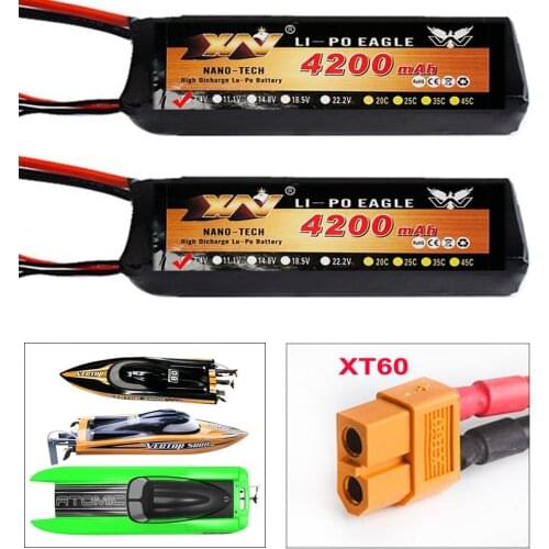 7.4V 4200mah 2S Lipo Battery (2 Packs) 25C XT60 Replacement Parts For Remote Control Speed Boat Brushless Boat