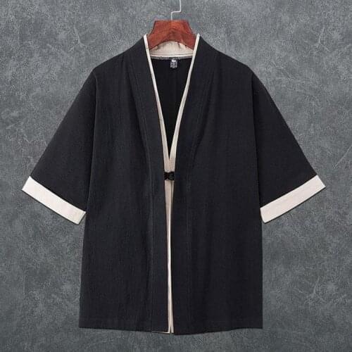 Chinese Style Linen Men Kimono Cardigan Traditional Yukata Japanese Samurai Clothing Casual Beach Thin Asian Clothes