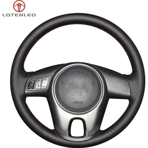 LQTENLEO Black Genuine Leather Car Steering Wheel Cover For Kia Forte 2008-2017 Soul Rio Shuma 2009-2013 Venga 2009-2015