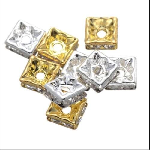 Fashion DIY square silver/gold color spacer jewelry accessory clear crystal stone square spacer jewelry findings 8mm xzja100