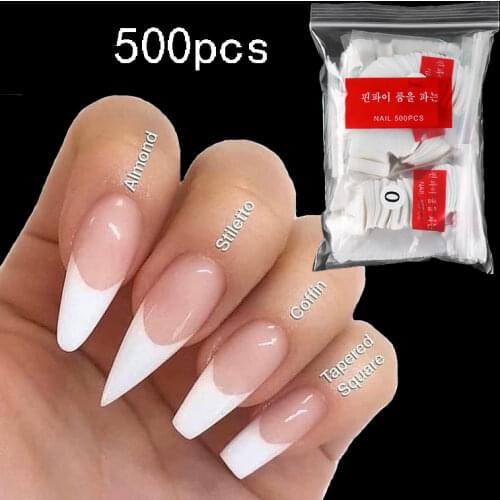 500pcs Clear White False Nail Acrylic Press on Toe Nails Half Cover Fake Nail Art Tips for Extension Long French Manicure Tools