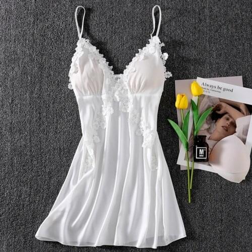 Nightgown Sleepshirt Sexy Womens Spaghetti Strap Nightdress Lace Satin Nighty Gown Lounge Sleep Sleepwear Summer Home Dress