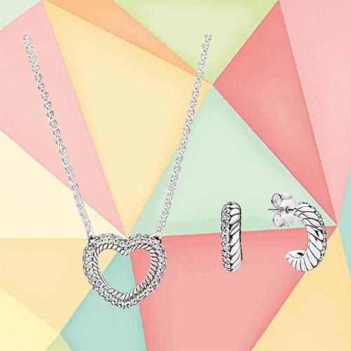 2021 New Autumn Original S925 Pave Serpentine Chain Heart-shaped Open Earrings Necklace Ladies Charm Fashion Jewelry