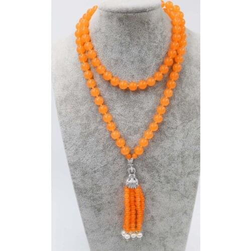 Pearl and blue orange light blue color jade round 8mm necklace 35inch wholesale beads nature FPPJ woman 2017