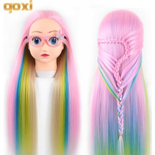 Qoxi Professional cartoon training heads with long thick hairs practice Hairdressing mannequin dolls Styling maniqui for sale