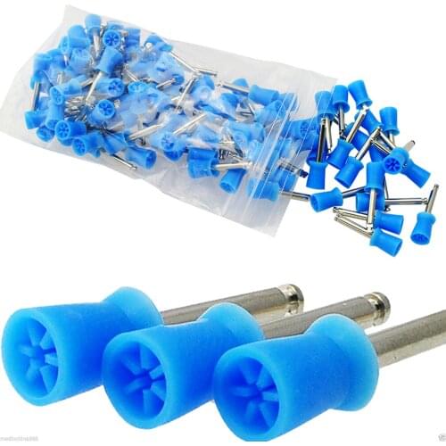 New 100Pcs Dental Polishing Polish Prophy Cup Brush 6 Webbed Blue Color Latch Type Prophy Cup Brush