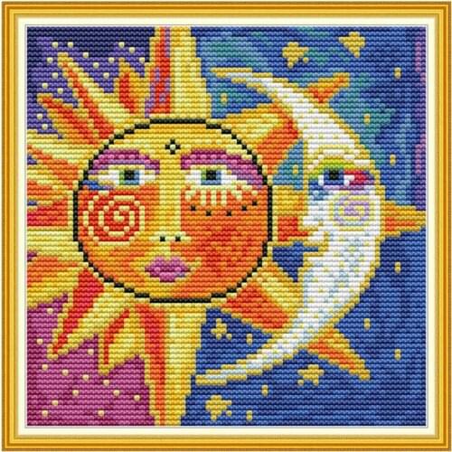 Sun and Moon painting counted printed on the canvas 11CT 14CT DIY kit Cross Stitch embroidery needlework Sets home decor