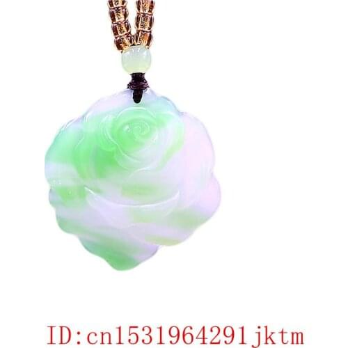 Green Jade Rose Pendant Jadeite Charm Flower Amulet Jewelry Women Natural for Fashion Gifts Chinese Necklace Carved