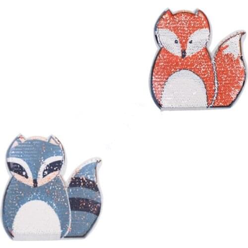 Patch deal with it clothes t shirt women Diy 120mm AB Fox Reversible change color sequins biker patches for clothing Stickers