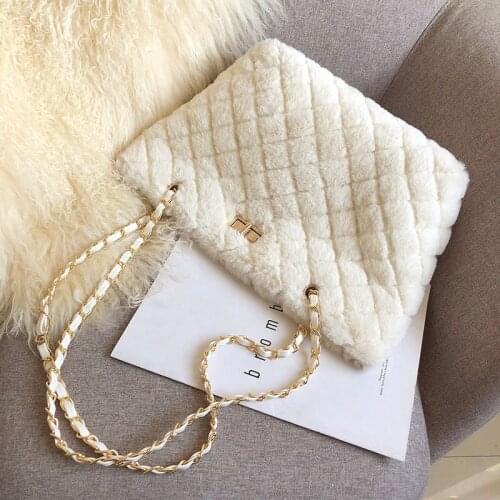 Hot sale New Female Rhombic Chain Shoulder Plush Small Square Bag Brand Ladies Messenger Bag Fake Fur Ladies Shoulder Bag