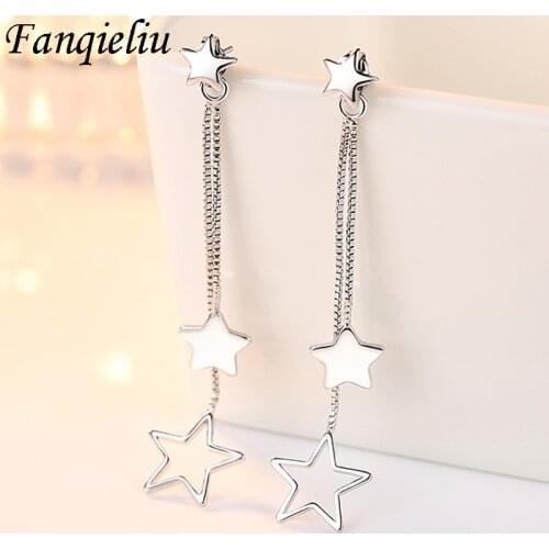 Fanqieliu 2pcs Tassel Long Star Drop Ins Style Jewelry Sterling Silver Earrings Women 925 FQL21041