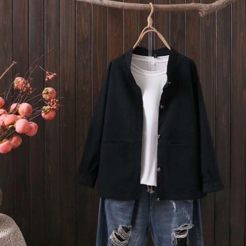 Plus size off white black golden women cotton coat 2021 new casual spring autumn ladies cotton stand collar female tops coats