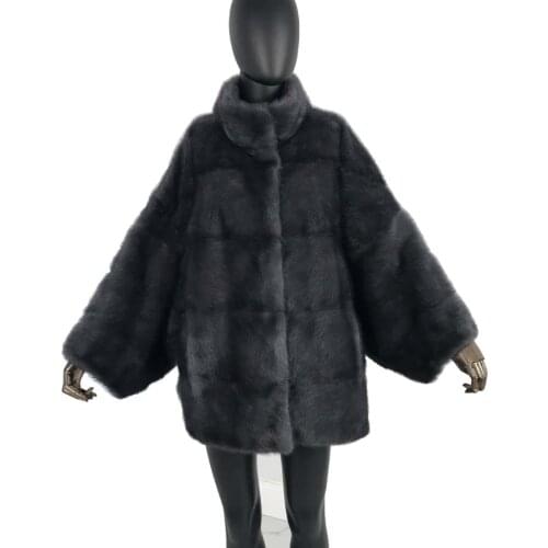 Real Mink Fur Women Medium long Coat Female detachable sleeves stand coollar Mandarin Collar good quality Real Mink Fur Jacket