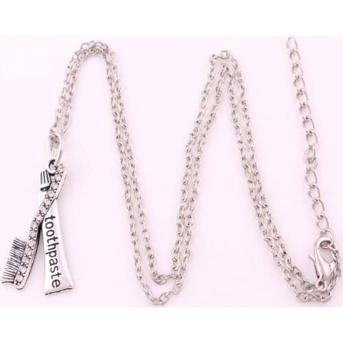 10pcs Zinc studded with sparkling crystals Toothbrush and Toothpaste Pendant Necklace