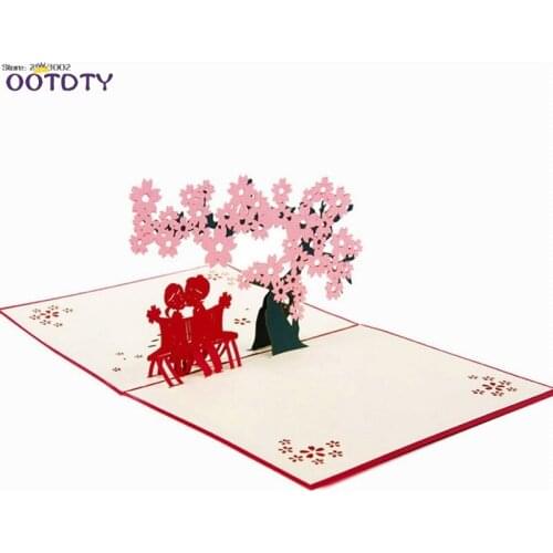 3D Pop Up Origami Paper Laser Cut Post Cards Handmade Vintage Cherry & Lover Birthday Postcards DIY Thank You Greeting Cards