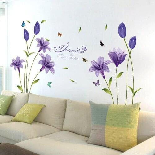 60x90cm Purple Lily Flower Wall Stickers Living Room Bedroom TV Sofa Background Wall Waterproof Decorative Painting