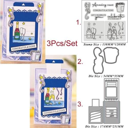 Champagne Celebration Agency Card Metal Cutting Dies and Stamps DIY Scrapbook Photo Album Decor Embossing Paper Cards New