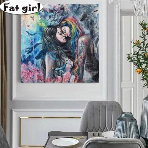5D Diy Diamond Painting Abstract Art Flower Lesbian Tattoo Cross Stitch Kit Embroidery Full Square Round Drill Mosaic Wall Decor