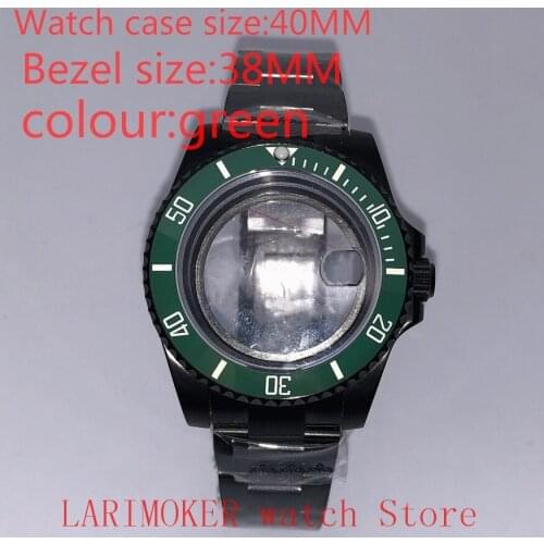 Suitable for NH35 NH36 Miyota 8215 40mm 904L stainless steel case, transparent black back cover, with bezel,green
