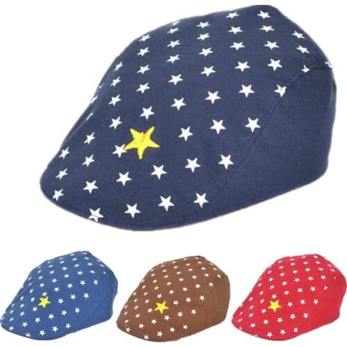 4Colors Childrens Berets Boys And Girls' Little Star Embroidery Printing Cotton Dome Hats