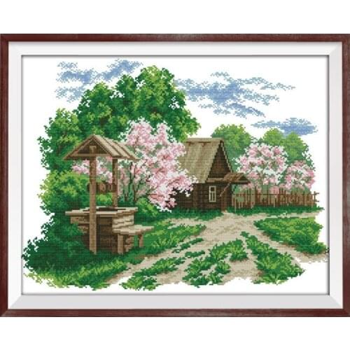 DIY Do Ponto Da Cruz Paisagem Pastoral Europeia Cottage Well Conjuntos Para Bordado Kit Jardim Sala De Estar Casa De 11CT 14CT