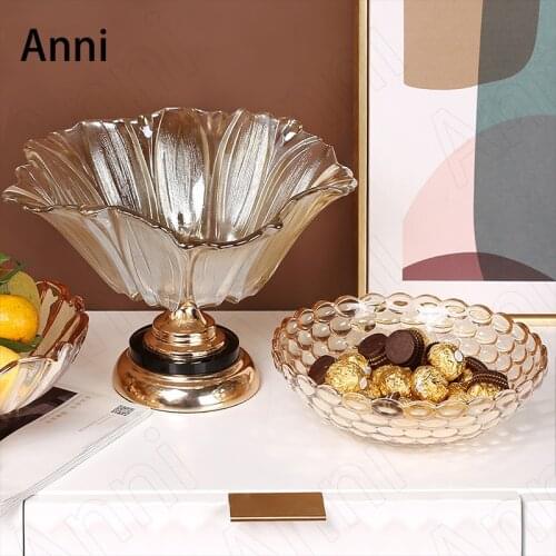 European Vintage Crystal Glass Fruit Tray Creative Beaded Feet Snack Candy Bowl Large Double Layer Dessert Plate Home Decoration