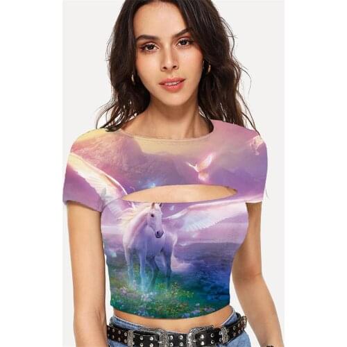 Somepet Unicorn T-shirt Women Animal Tshirt Printed Bird Navel Bare Harajuku T-shirts 3d Womens Clothing Hip Hop Fashion Style