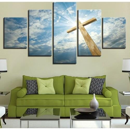 Canvas HD Print Painting Wall Art 5 Piece Jesus Cross Poster Home Decoration Christian Picture for Living Room Modular Framework