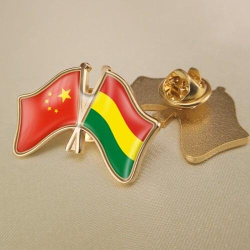 China and Bolivia Crossed Double Friendship Flags Lapel Pins