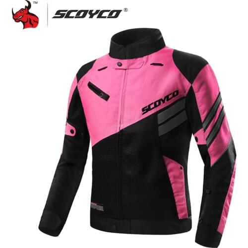 SCOYCO Womens Motorcycle Jackets Summer Breathable Mesh Moto Jacket Motocross Off-Road Racing Jacket Jaqueta Motociclista Pink