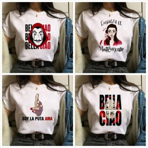 La Casa De Papel T Shirt Women Harajuku BELLA CIAO Letters Print Short Sleeve Funny Money Heist House of Paper Hip Hop Tops Tee