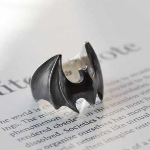 Bat Pattern Domineering Exaggerated Male Silver Ring Cold Wind No Inlay Niche Design Craftsmanship Adjustable Opening Jewelry