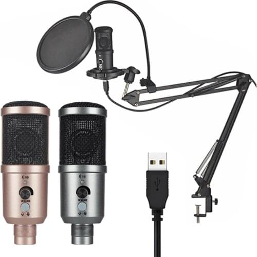 Metal USB Condenser Recording Microphone With Microphone Scissor Arm Stand Shockmount For YouTube Laptop Cardioid Studio Voice