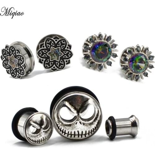 Miqiao 1pair Stainless Steel Pulley Internal Thread Piercing Ear Expanding Ghost Head Ear Plugs Tunnles